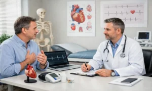 Professional cardiologist providing heart disease treatment through advanced cardiac care, diagnosis, medications, and healthy lifestyle management.